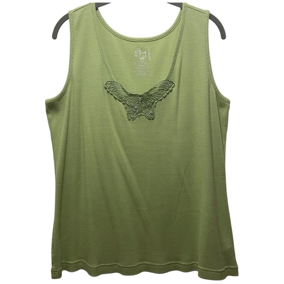 Fashion Bug Tops - Fashion Bug Light Olive Green Tank Top with Butterfly Accent